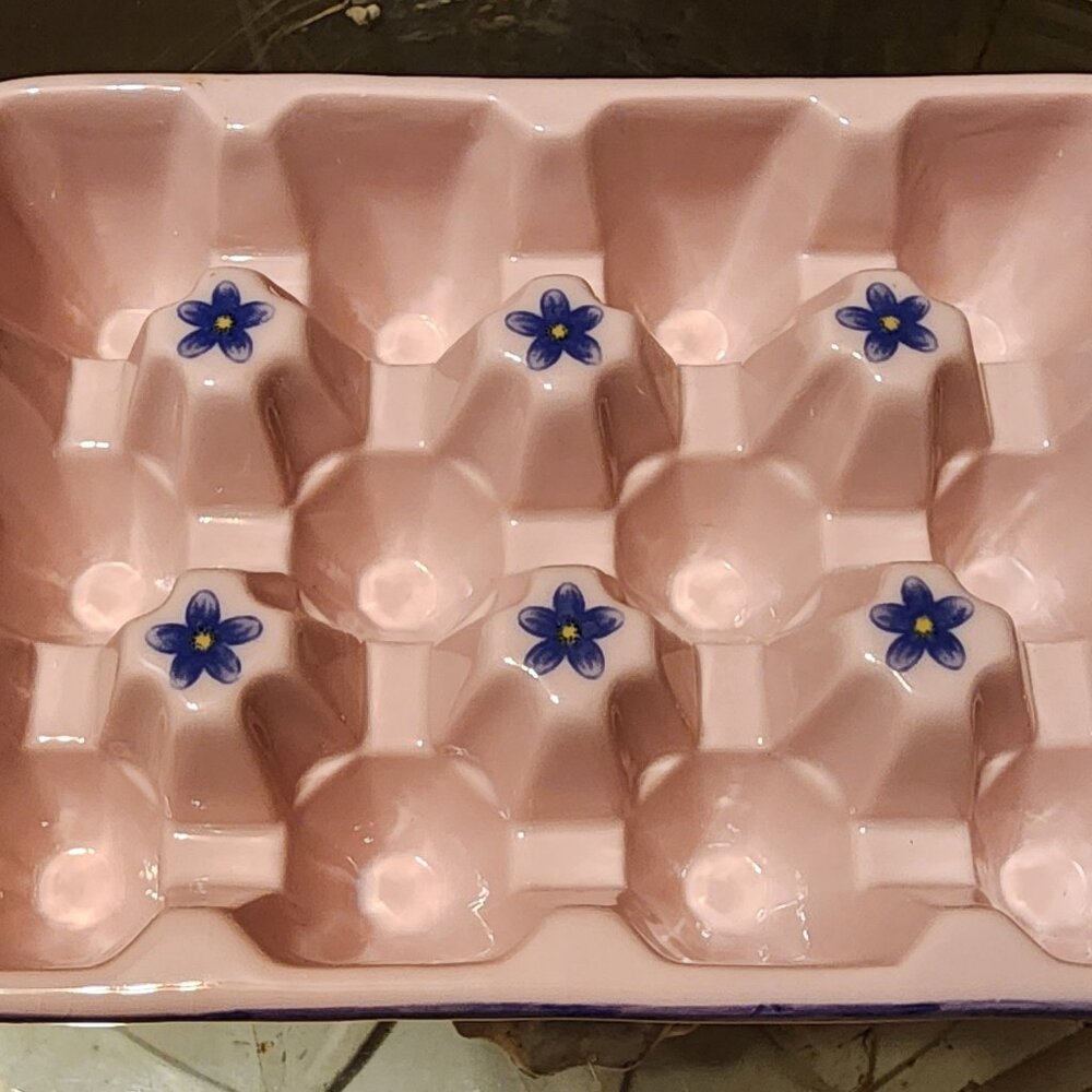 Fitz & Floyd XF Studio Pink Porcelain Egg Tray – 12 Egg Holder – Hand Painted